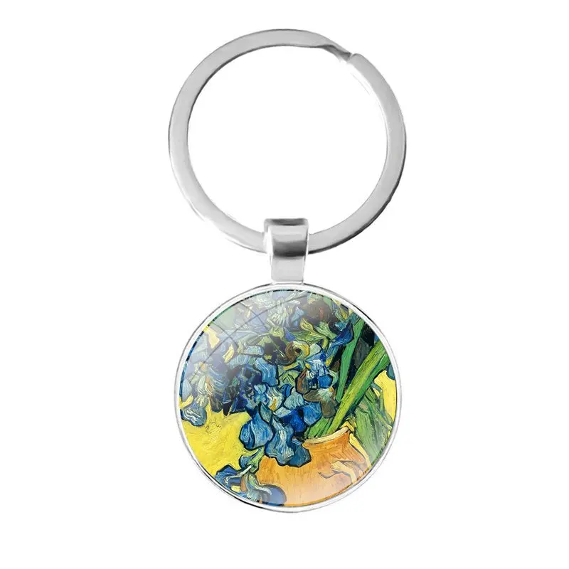 Аэстетический брелок Van Gogh с стеклянной кабошоном для ключей сумки для автомобиля кольцо держатель оберегов брелоки подарки.