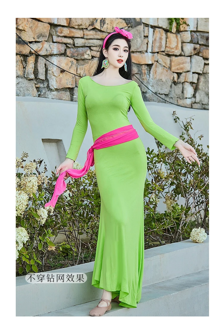 Новая одежда для танца живота удобное платье с длинными рукавами + бриллиантами