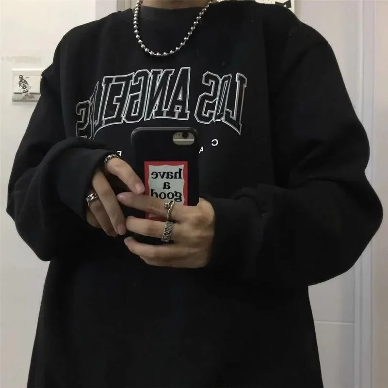 Свитшот с длинным рукавом и круглым вырезом в американском стиле | Женская одежда