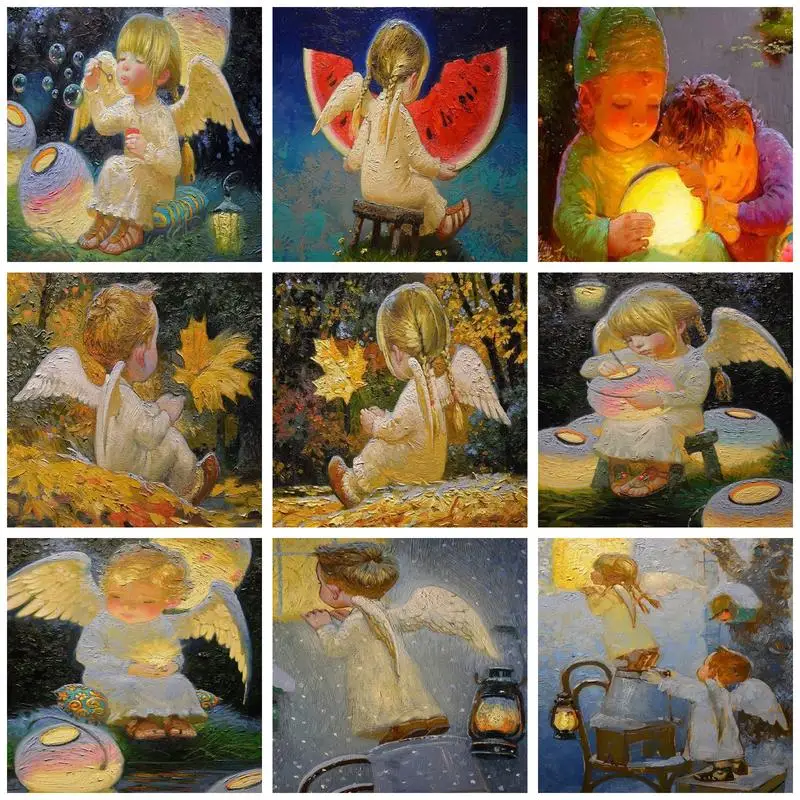 

GATYZTORY DIY Painting By Numbers On Canvas Angel Kids Drawing By Numbers Home Decors Handmade For Kids Adults Handpainted