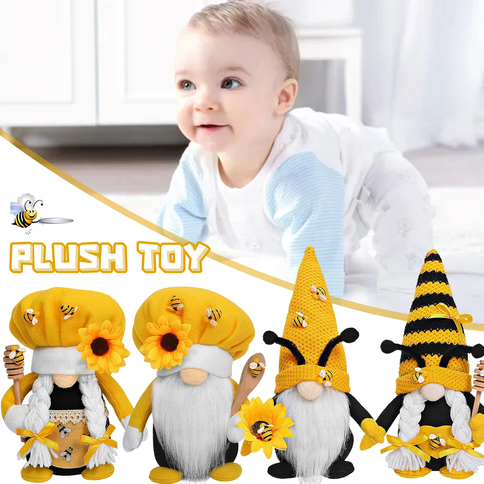 

2pcs Bees Gnome Ornament Soft Plush Toy Cute Faceless Doll For Spring Party Decoration Home Supplies