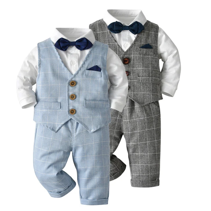 

Baby Boys Clothes Sets Kids Toddler Boys Long Sleeve Bow Tie Gentleman Suit Wedding Birthday Party Dress Baby Formal Clothing