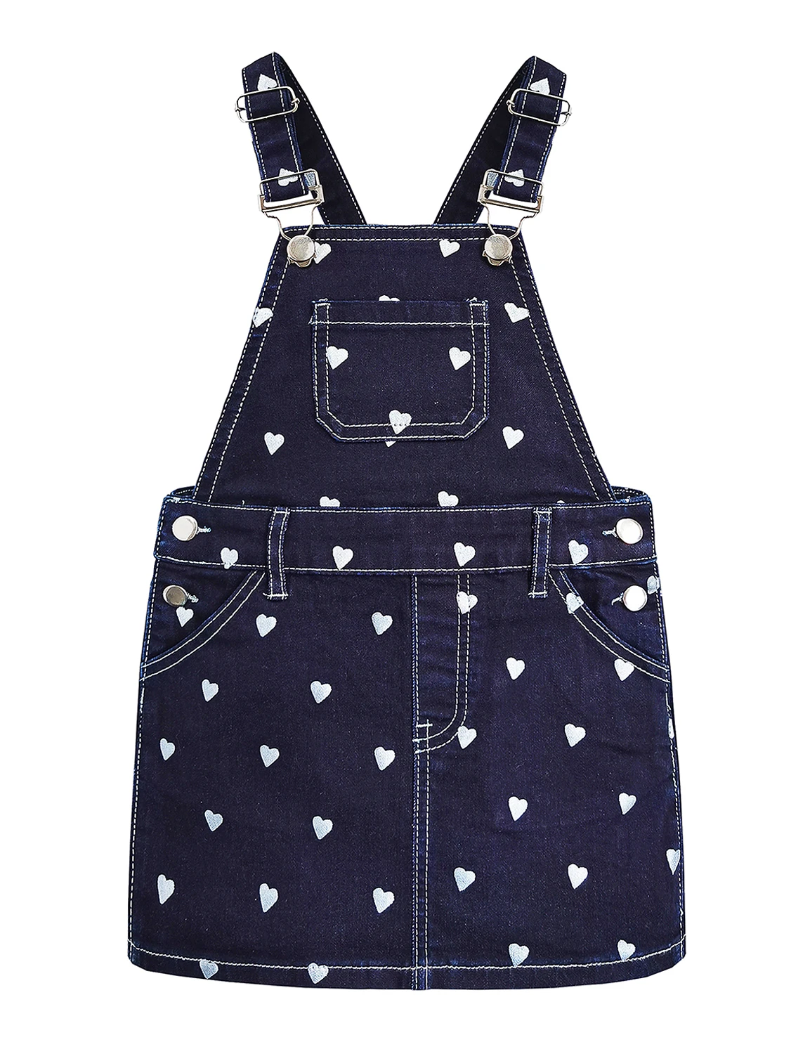 

KIDSCOOL SPACE Children Girls Overalls Dress Teeneger Cute Pure Color with Little Heart Shape Bib Denim Clothing