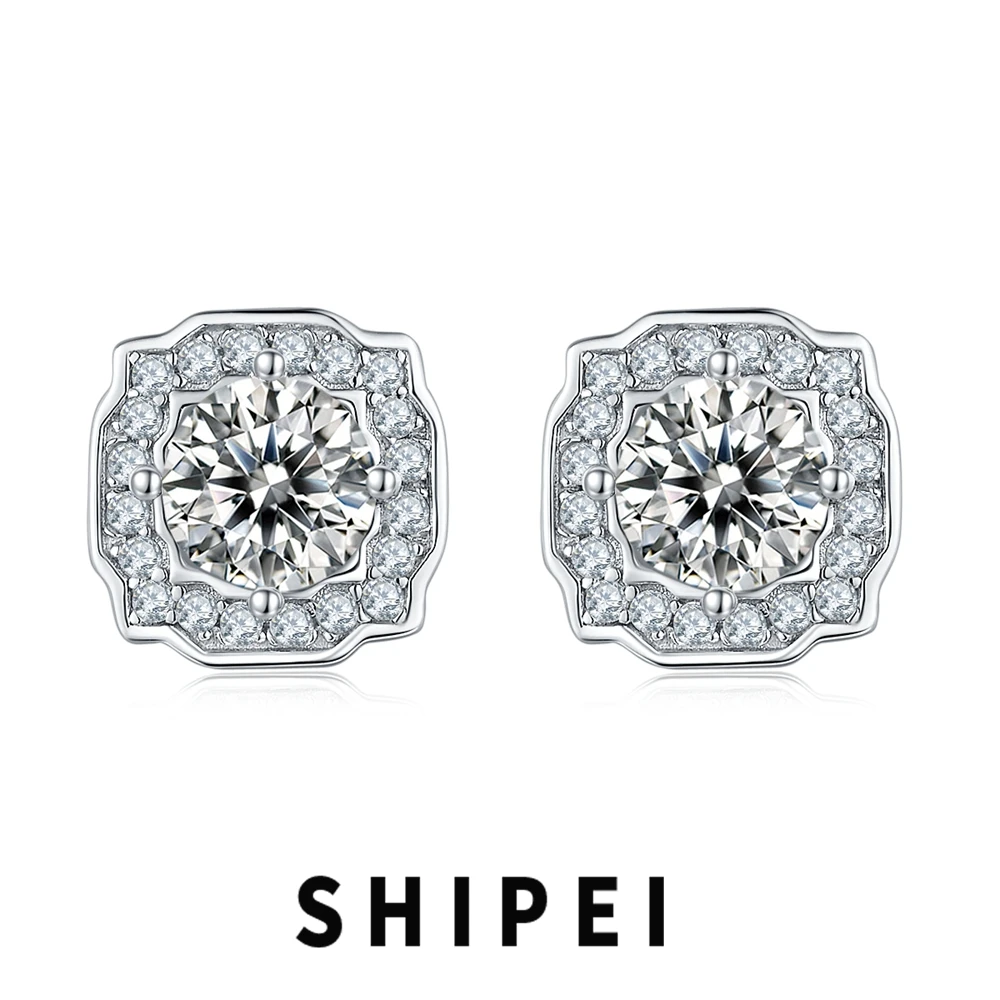 

SHIPEI 7MM D Moissanite Diamond Gemstone Stud Earrings Fine Jewelry For Women Wedding 100% 925 Sterling Silver Anniversary Gift