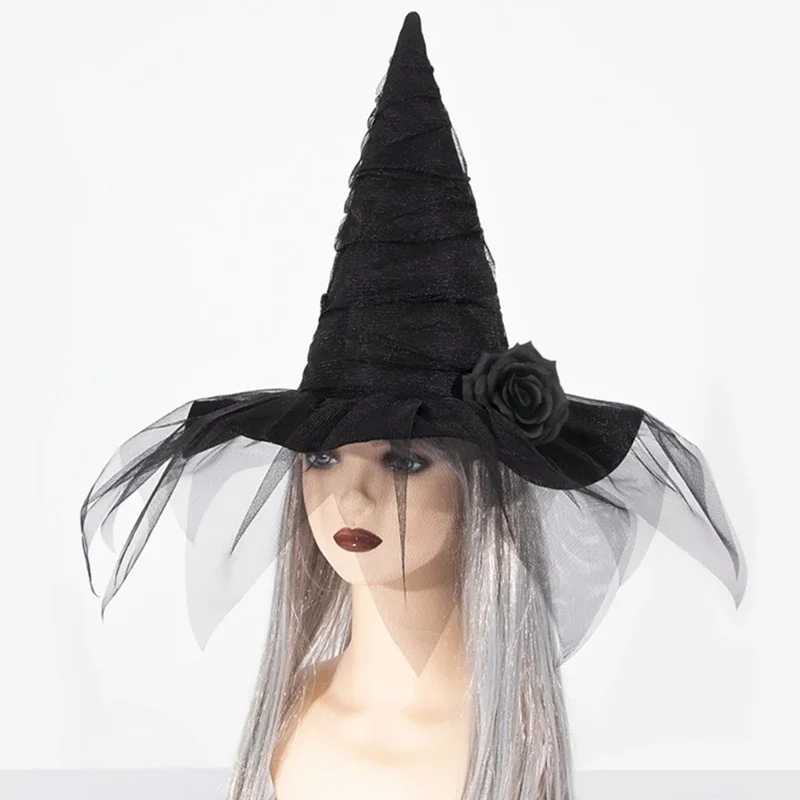 Шапки ведьмы на Хэллоуин для косплея шляпа волшебника в стиле панк с цветком
