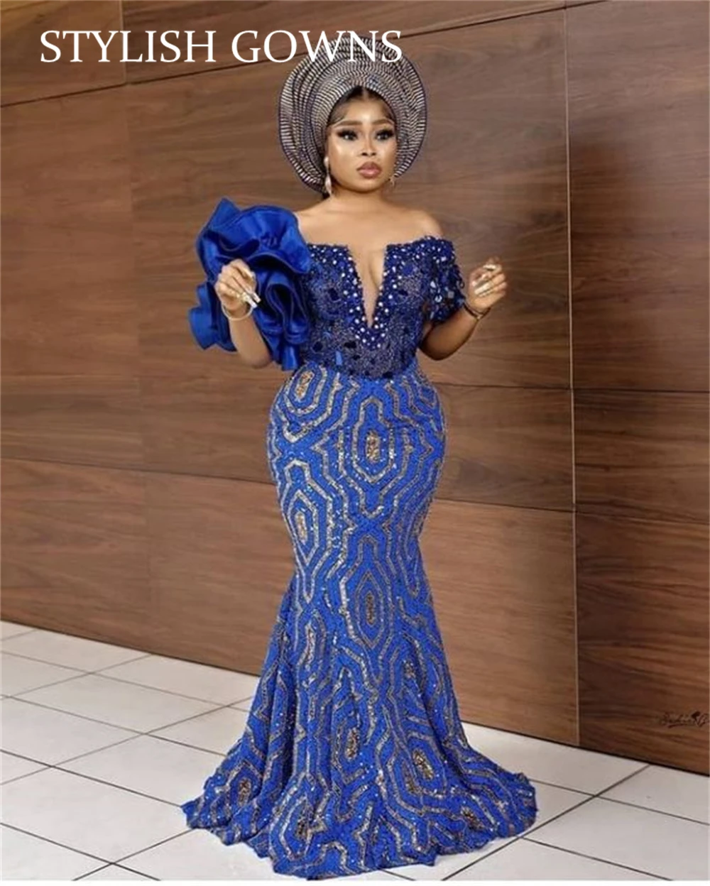 

Aso Ebi African Off The Shoulder Evening Gowns Ruffles Celebrity Party Dresses Beaded Formal Gowns Mermaid Vestidos De Gala