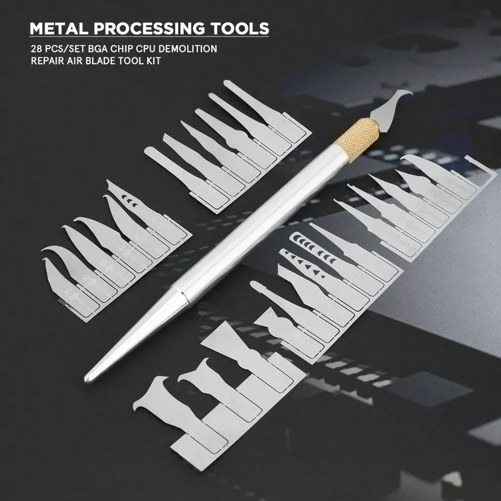

2023New 27 In 1 Phone Repair Tool Set CPU BGA Chip Remove Tool Pry Knife Handle With 27pcs Knives Craft Cutting Knife Carving Fo