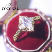 coconal fashion luxury gold color copper zircon crystal ring couple anniversary gifts wedding ring personality creative jewelry
