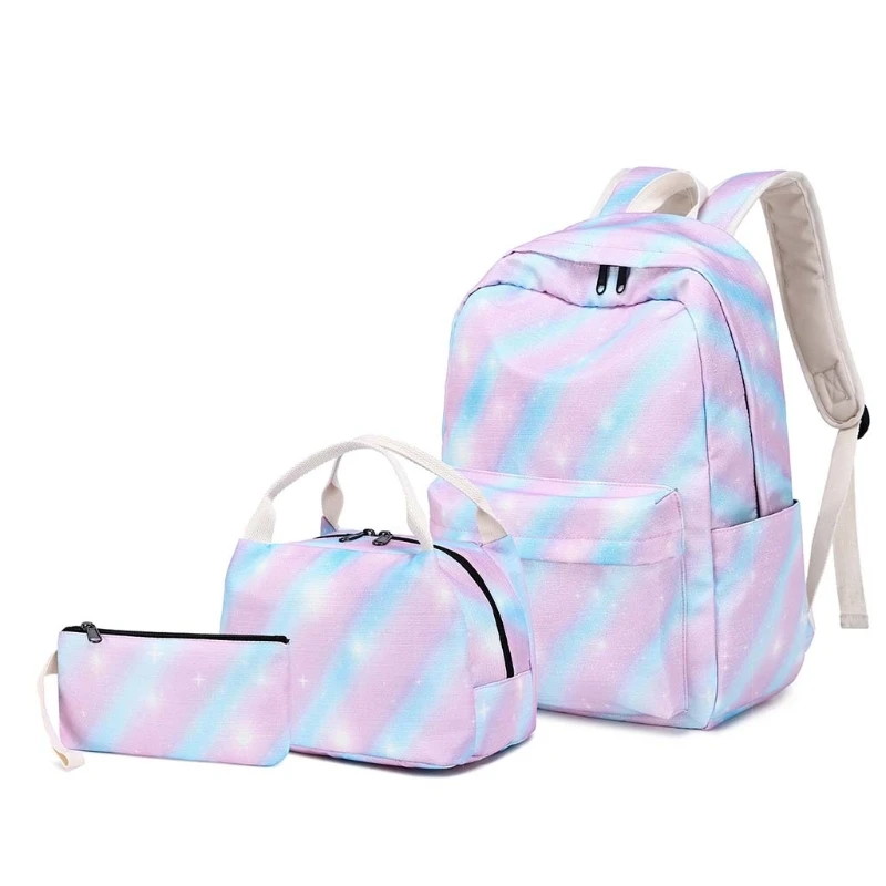 3pcs School Backpack for Teenager Girls Laptop Daypack Kids Bookbag with Lunch Bag Pencil Case Rainbow