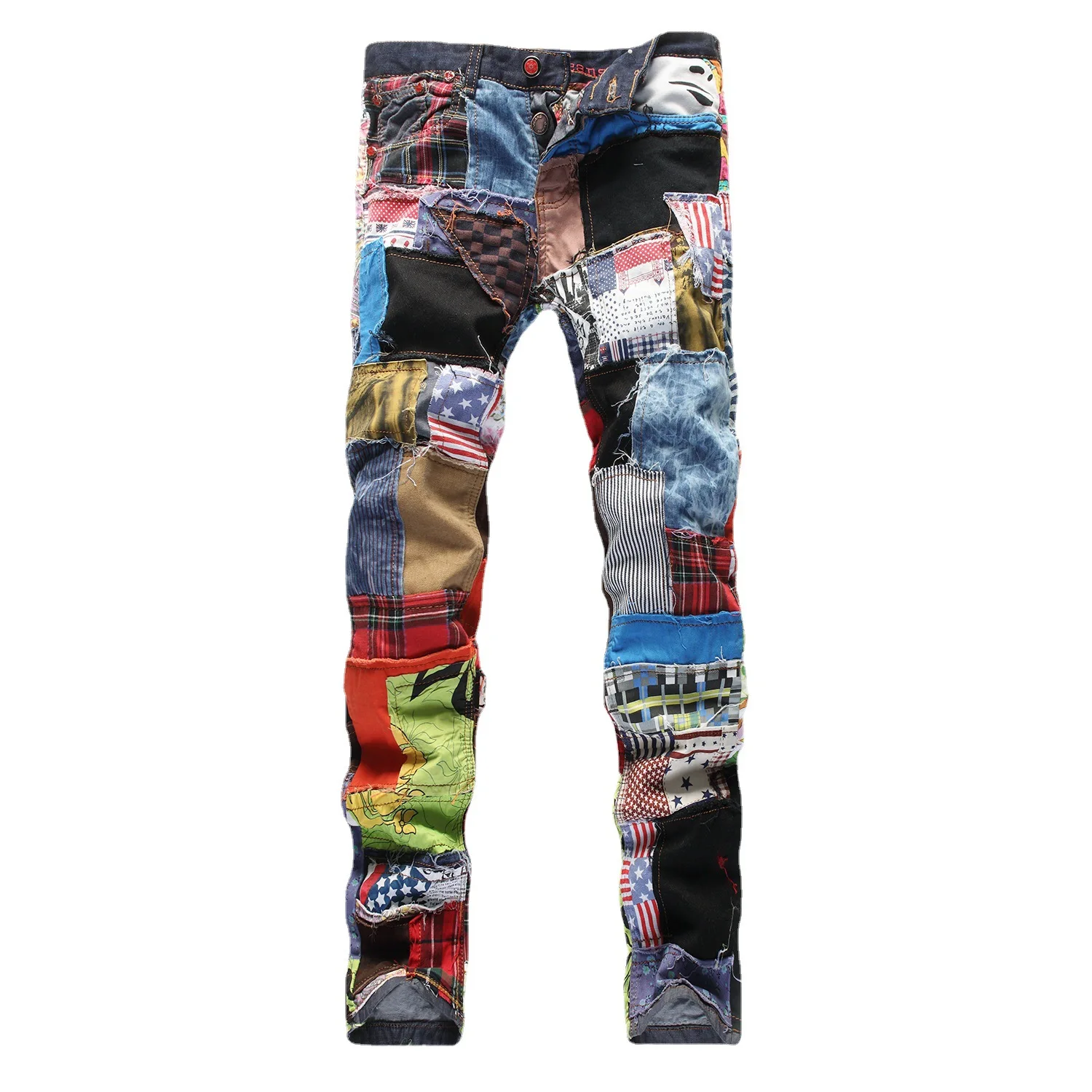 Patchwork Jeans Men's Beggar Pants Colorful Straight Denim Trousers Male's Designer Jeans for Men Hip Hop Jeans Streetwear