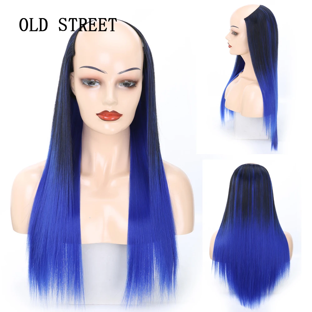 

Длинные прямые синтетические U-образные парики для женщин, полупарики, машинное изготовление, высокотемпературное волокно для женщин, шиньоны 65 см