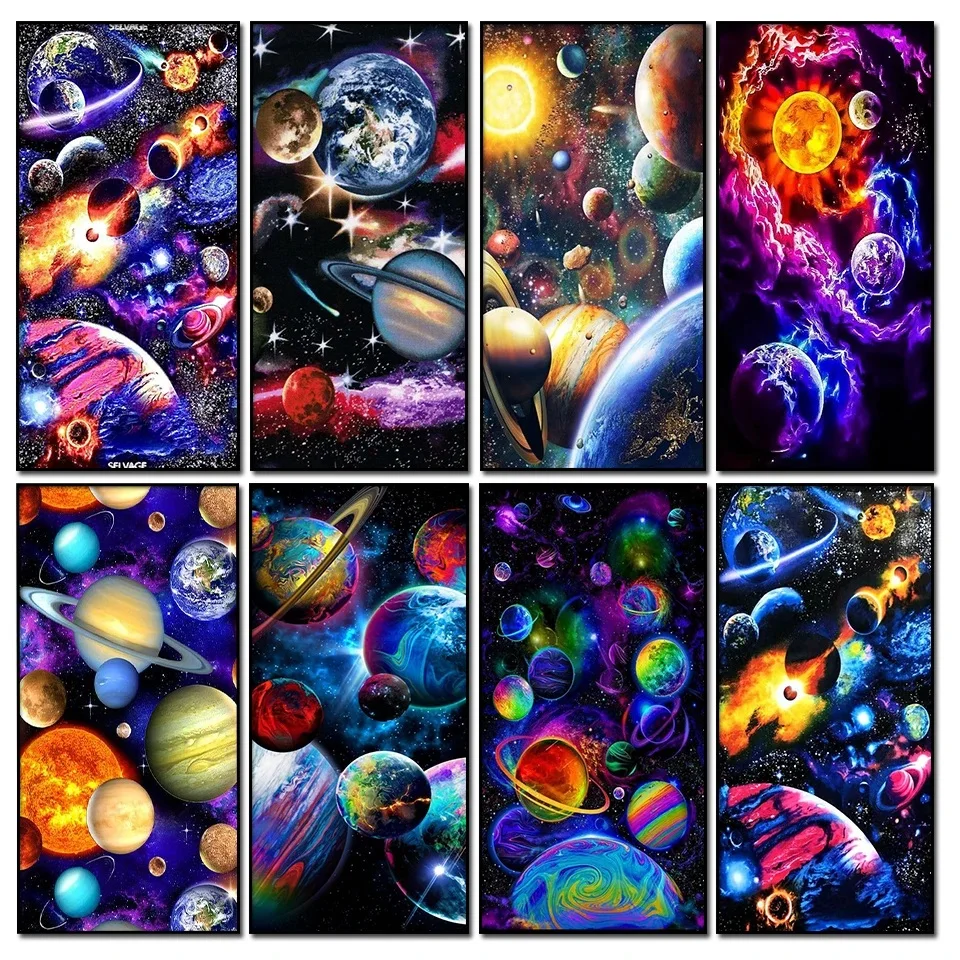 

Алмазная живопись большого размера в космосе, планеты, Луны, новинка 2024, полная квадратная круглая дрель, строительный декор для офиса, U3