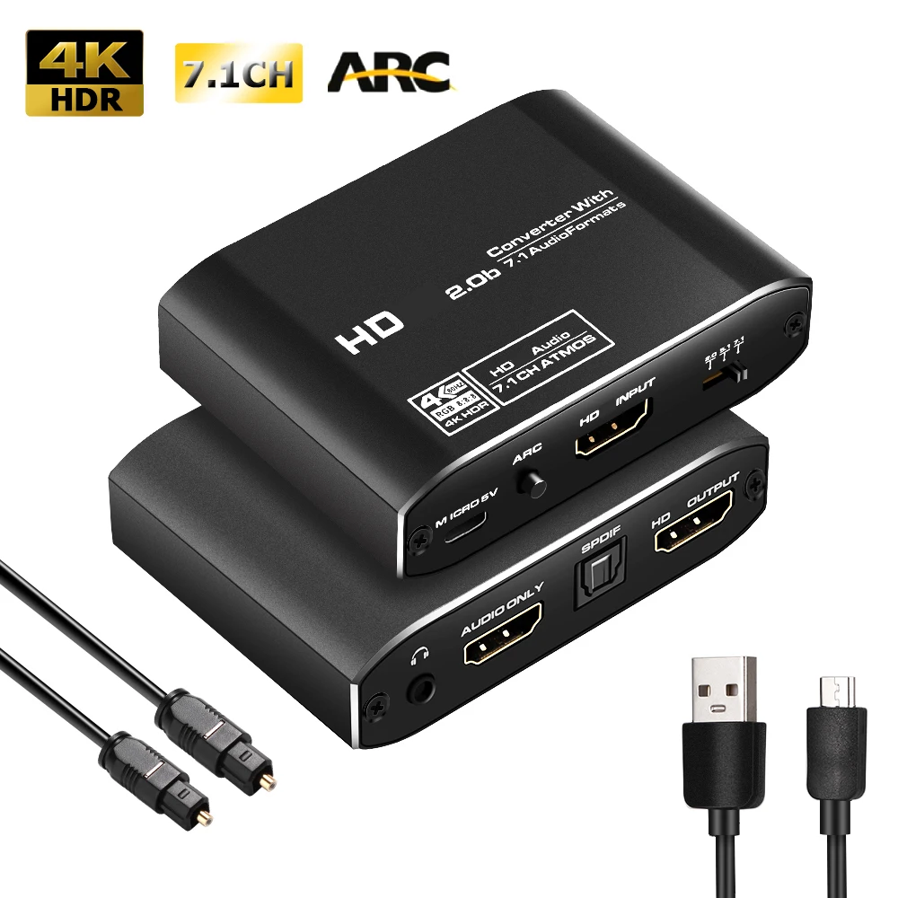 

4K@60Hz HDMI-compatible 2.0 Audio Extractor with 5.1CH 7.1CH , Hdmi-compatible Video Converter Adapter for PS4 PS5 PC TV Monitor