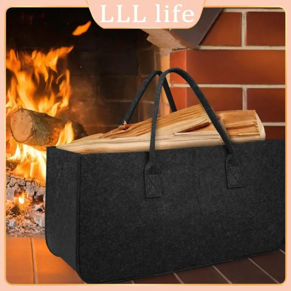 

1/2PC Felt Bag Black Fireplace Wooden Bag Felt Basket Fire Wood Pocket Firewood Basket Newspaper Stalls Basket Newspaper Rack