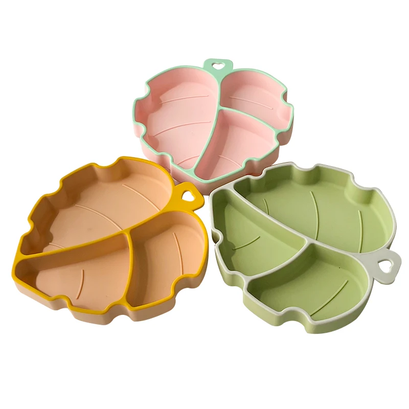 Silicone Divided Toddler Plate Leaf Shape Non Slip Suction Bowl Baby Feeding Set Kids Tableware Baby Stuff enlarge