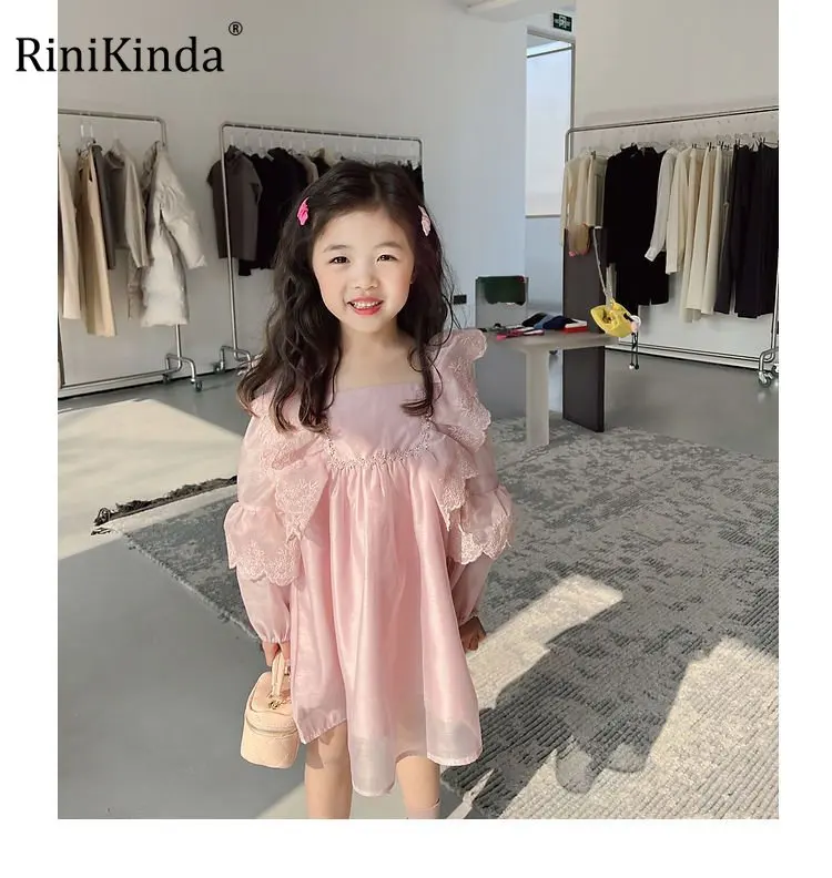 

RiniKinda Girls Dress Autumn Kids Clothes Fly Sleeve Ruffle Baby Princess Dresses For Baby Clothing Children's Clothes