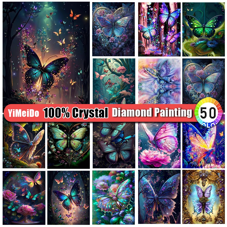 

YiMeiDo 100% Crystal Diamond Embroidery Butterfly Flower Diamond Painting Animal Full Round Picture of Rhinestone Decor Gift