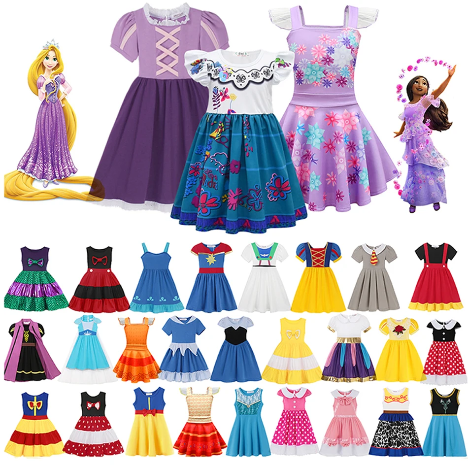 Disney Frozen Anna Elsa Girl Princess Dress Encanto Isabela Cosplay Costume Cinderella Belle Snow White Rapunzel Dress Ball Gown