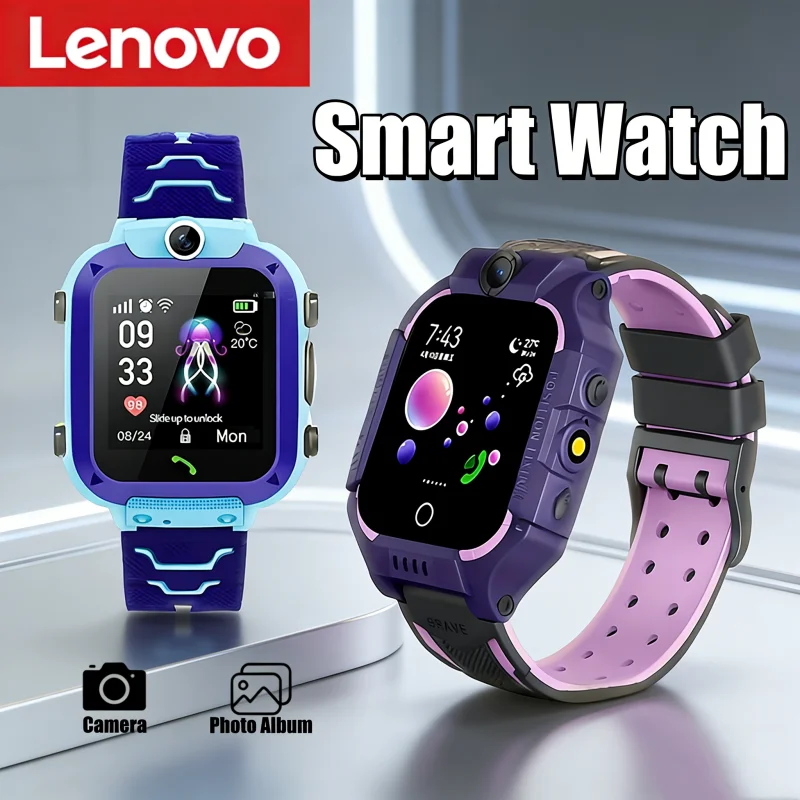 Фото Детские умные часы Lenovo, 4 г, умные часы с SIM-картой для детей, Sos Call, телефон, камера, голосовой чат, фото, подарок для мальчика и девочки, цветной экран №1
