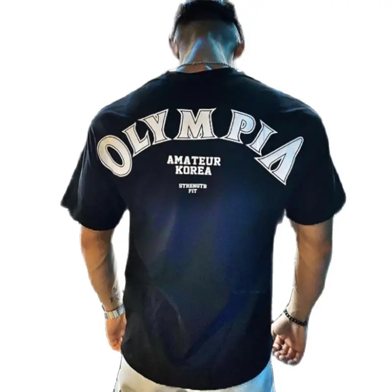 

OLYMPIA Cotton Gym Shirt Sport T Shirt Men Short Sleeve Running Shirt Men Workout Training Tees Fitness Loose large size M-XXXL