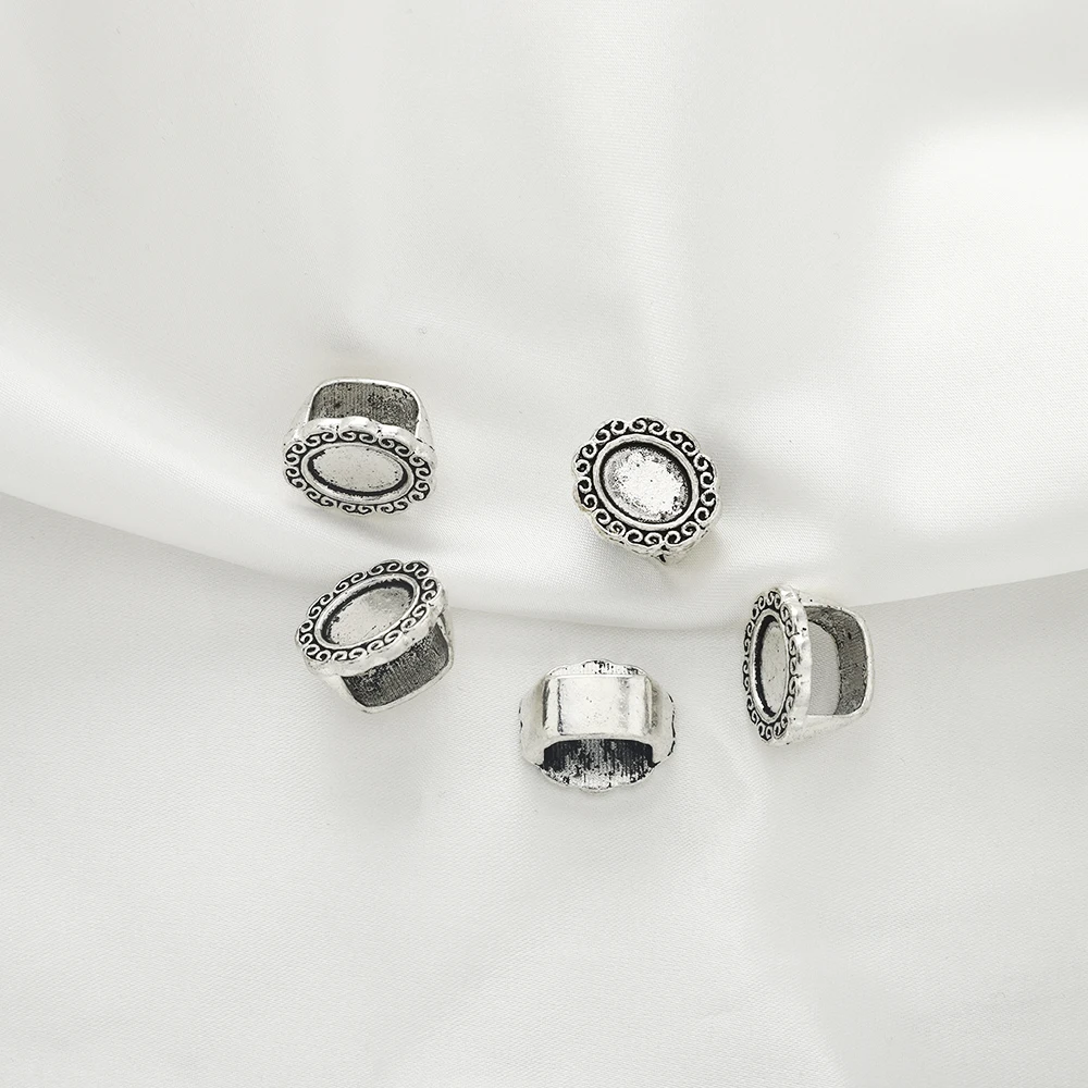 10 шт. тибетская серебряная овальная рама в форме цветка из цинкового сплава