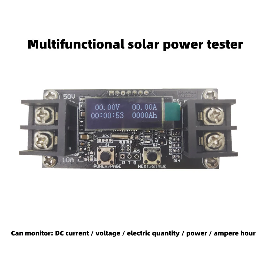 

0-50V 10A Solar Powered Voltage Current Power Watt Hour Ampere Hour Power Tester Multifunctional Monitor with LCD Display Screen
