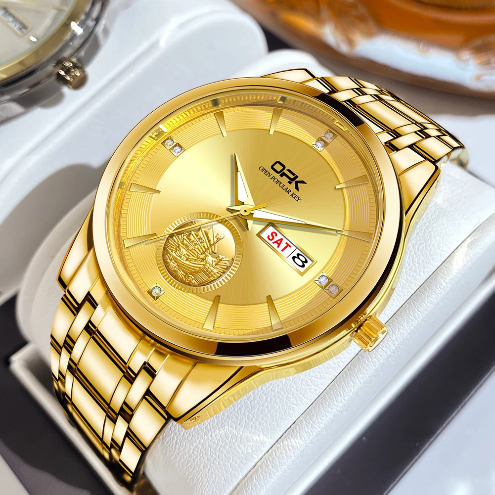 

OPK 8131 Luxury Quartz Watch For Men Original Top Brand Man Wristwatch Waterproof Luminous Week Display Calendar Men's Watches