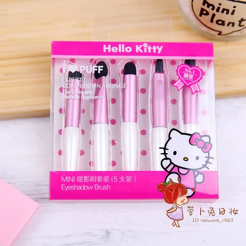 

5Pcs/set Sanrio Hello Kitty Mini Makeup Brushes Set Eye Shadow Foundation Women Cute Kitty Cosmetic Powder Blush Make Up Tool