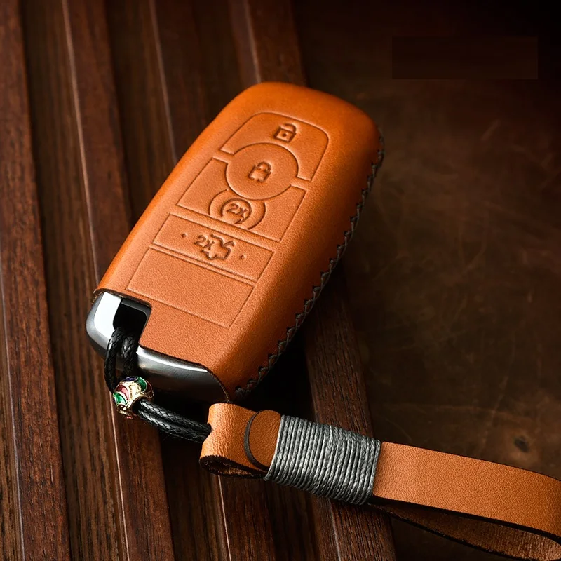 

Genuine Leather Car Remote Key Cover Case For Ford Fusion Mondeo Mustang Edge Expedition EXplorer F-150 F-250 F-350 2018 2019