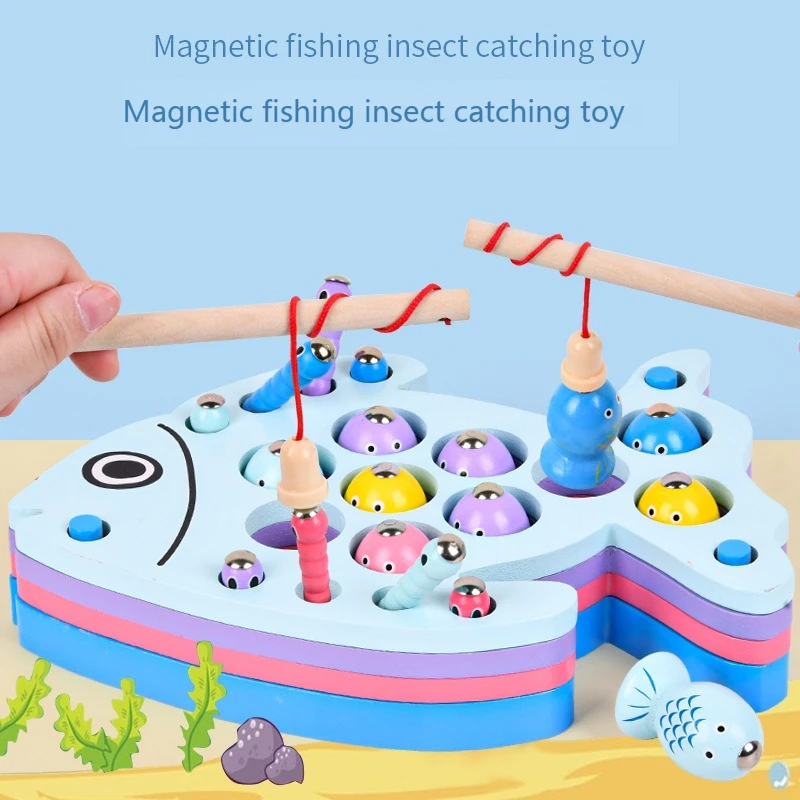 

Детская деревянная многофункциональная игра для рыбалки и ловли насекомых детская головоломка для раннего развития два в одном забавное о...