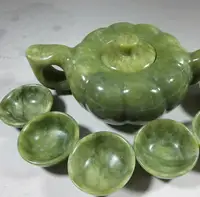 Chinese Green Jade hand Carved Statues Teapot Cups amp Pumpkin one Set