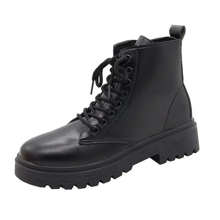 Plus Size 35-43 Women Leather Boots Side Zip Boots Modern Female Fleece Lining Motorcycle Shoes Winter Snow Footwear