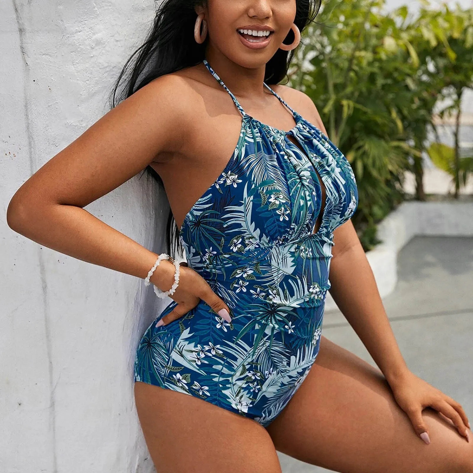 

Слитный купальник большого размера 4xl, Женский бразильский купальник с цветочным принтом и эффектом пуш-ап, монокини стандартного размера, женский купальник