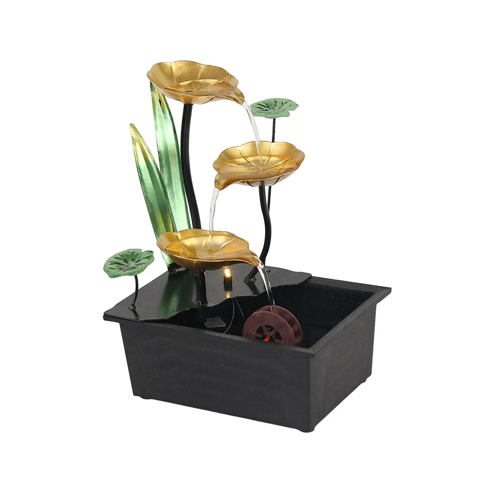 

Electric Tabletop Water Fountain Waterfall Decor with USB Cable Lotus Fengshui with LED Lights Gift for Desktop Indoor Outdoor