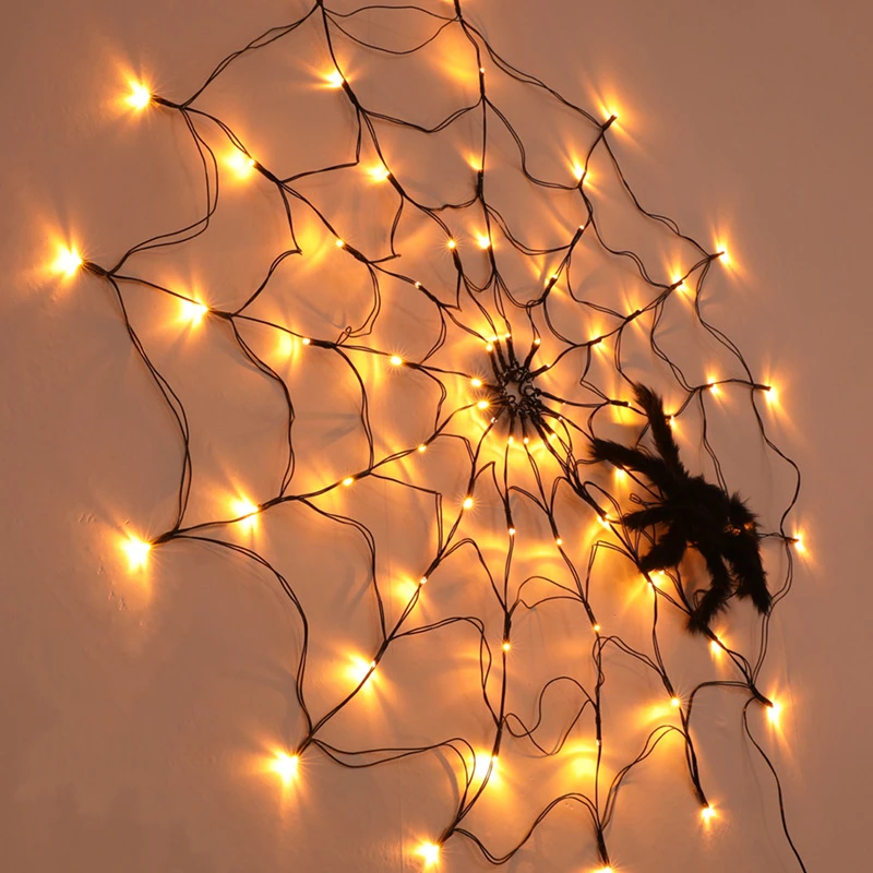 

100cm Diameter Halloween Spider Web Lights USB 8 Modes Spider Web Wall Net Light For Scary Halloween Decoration Garland Dropship