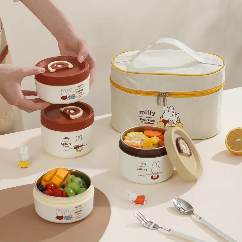 Kawaii Miffy большой емкости изолированный ланч-бокс из нержавеющей стали круглая