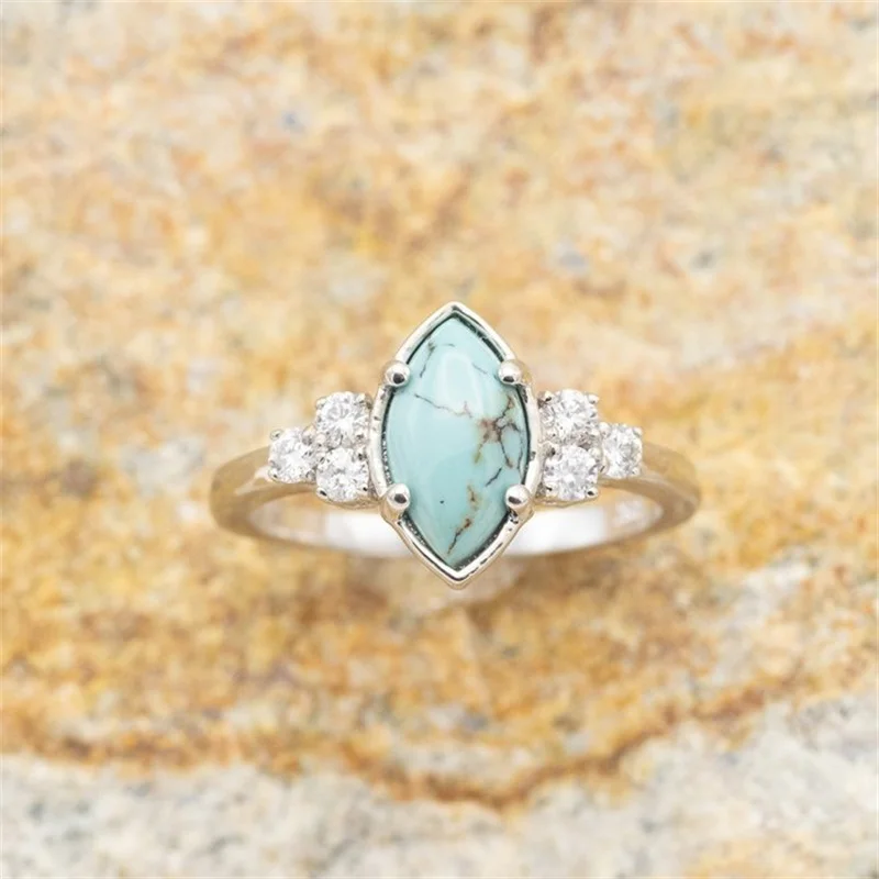 3 Pieces/Set Women's Turquoise Rings Delicate Engagement Wedding Rings Anniversary Birthday Christmas Gift Jewelry