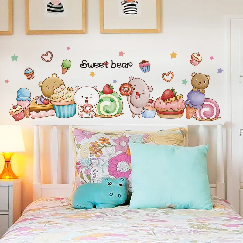 

[SHIJUEHEZI] Bears Animals Wall Stickers DIY Dessert Food Mural Decals for Kids Rooms Baby Bedroom Kindergarten Home Decoration