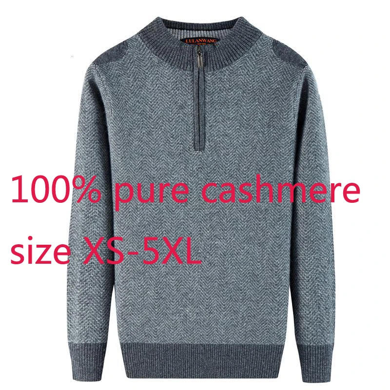 

New High Quality Winter Men 100 Pure Cashmere Semi High Zipper Collar Sweater Thicker Casual Computer Knitted Plus Size XS-5XL