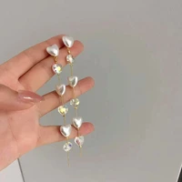 korean earrings fashion jewelry long fringed heart imitation pearls brincos statement earrings for women pendientes wholesale