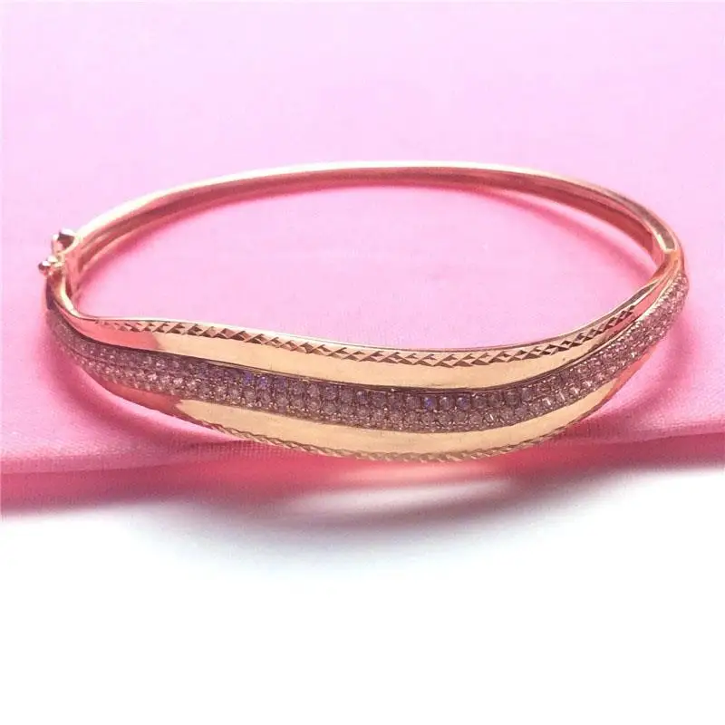 

Russian Purple Gold Luxury Solid Wide Zircon Bracelet Pure Rose Gold Exaggerated and Personalized Women's Bangle