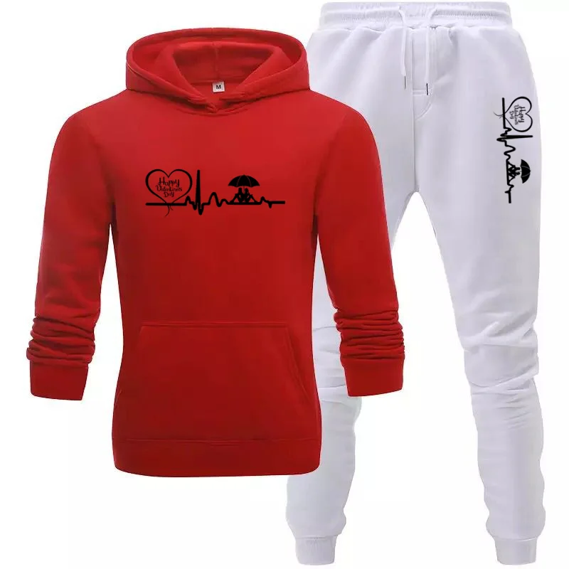 Sportswear Ladies Winter 2-piece Printed Fleece Hoodie + Pants Sportswear Women's Sports Suit Hooded Sports Suit Women Jogging