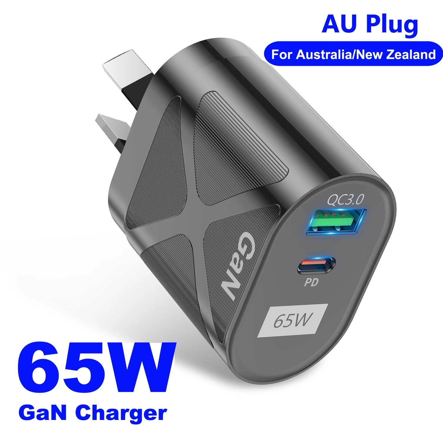 

65W Gan Charger for Australia New Zealand AU Plug PD 33W Fast Charger QC 3.0 USB Adapter for iPhone 15 14 13 Pro Max Samsung S23