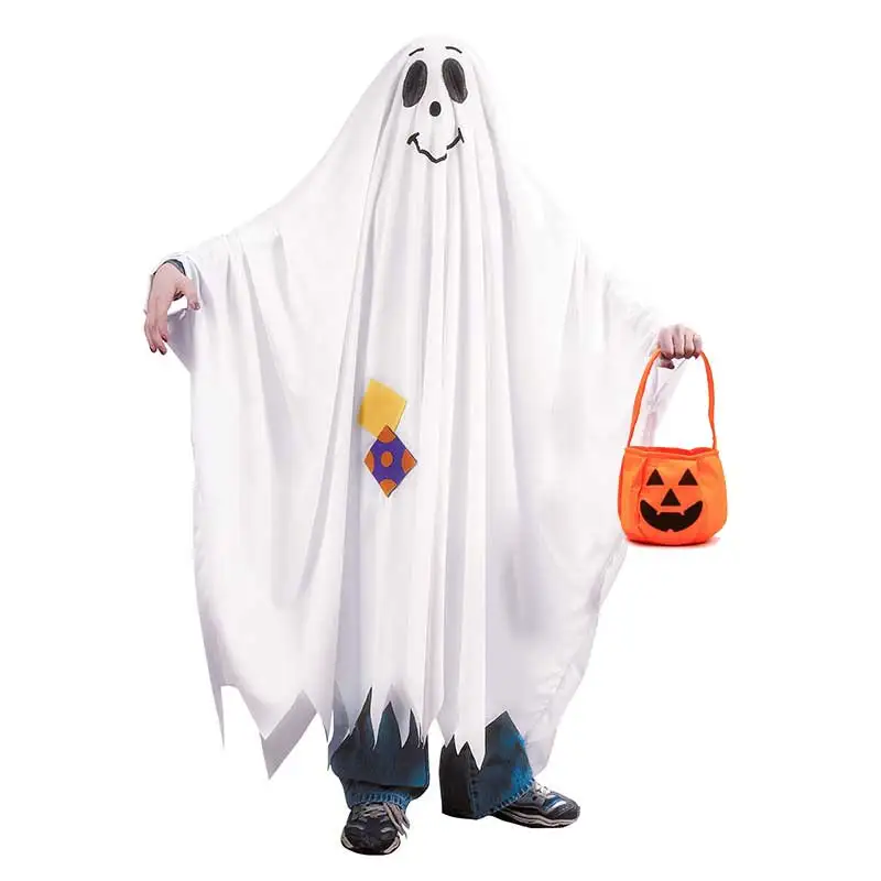 

Kids Ghost Cloak Long Cape White Tassels Performance Cosplay Party Dress Up Boys Girls Ghost Halloween Costume