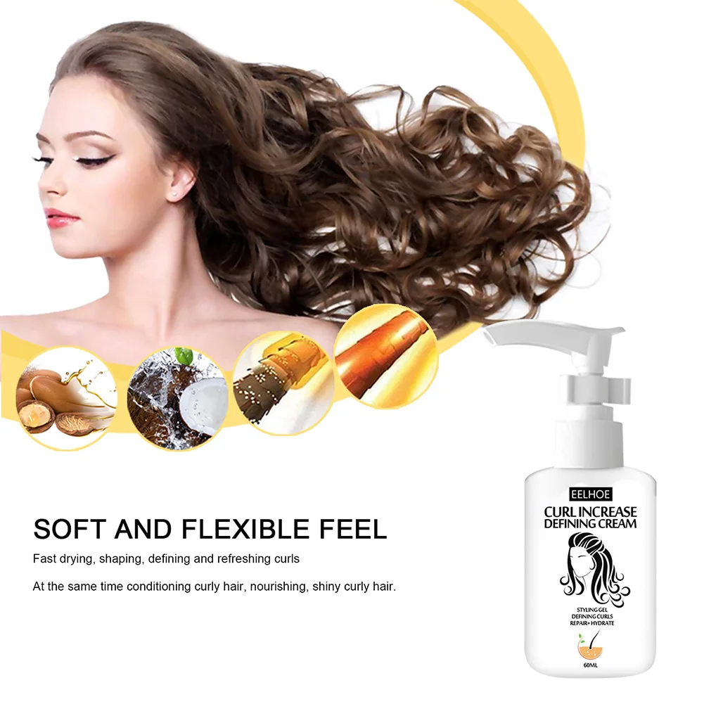 

60ml Curly Hair Styling Cream Curl Enhancer Anti-Frizz Hair Curling Repairing Mousse For Natural Curls For Women