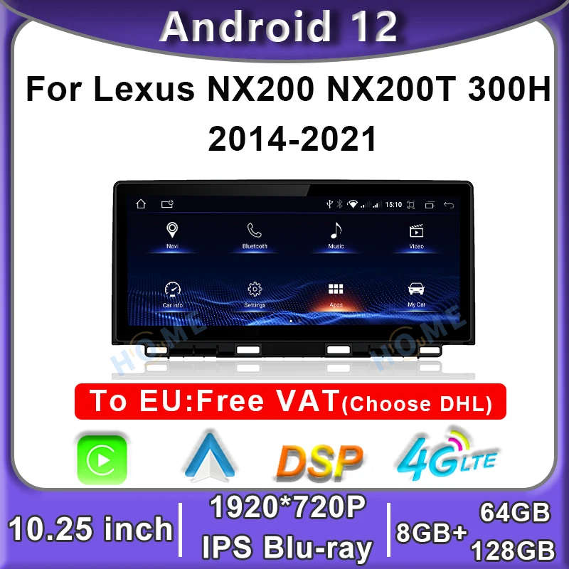 

Android 12 8+128G Car Radio GPS Navigation Multimedia Player CarPlay Autoradio Stereo For Lexus NX NX200 NX200T 300h 2014-2021