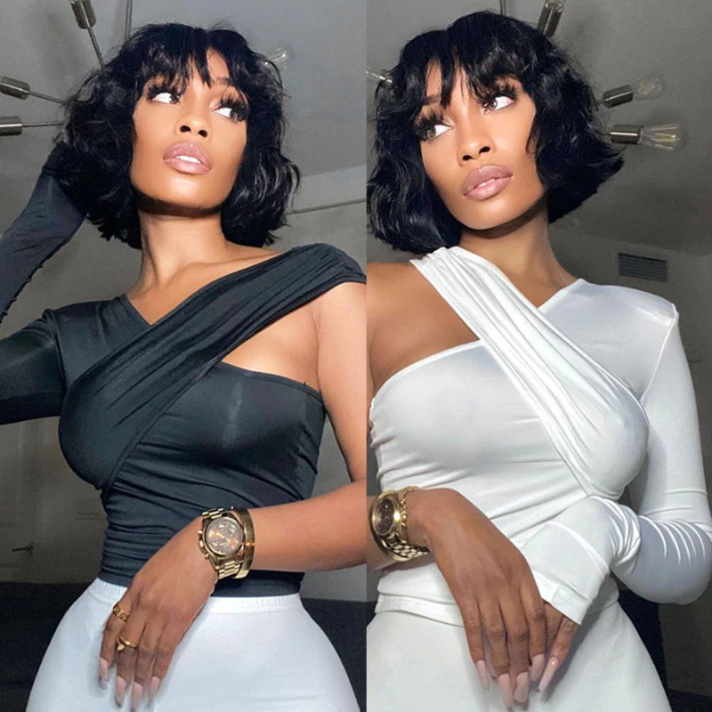 

Асимметричные однотонные женские футболки с V-образным вырезом и одним плечом, облегающие Женские уличные Короткие топы, универсальные винтажные футболки на весну и осень