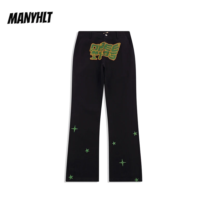 

Модные прямые расклешенные джинсы в стиле Харадзюку С Вышивкой Букв, мужские и женские повседневные свободные джинсовые брюки в стиле ретр...