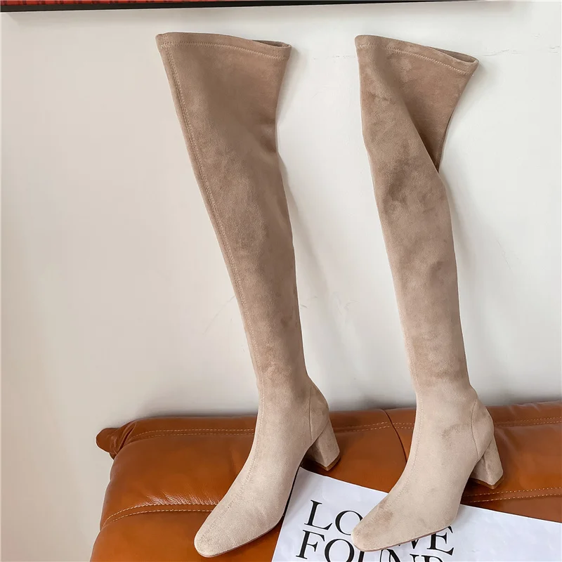 

2022 Autumn and winter Women over-the-knee boots 22-24.5cm flannel stretch boots korean super soft skinny boots high boots