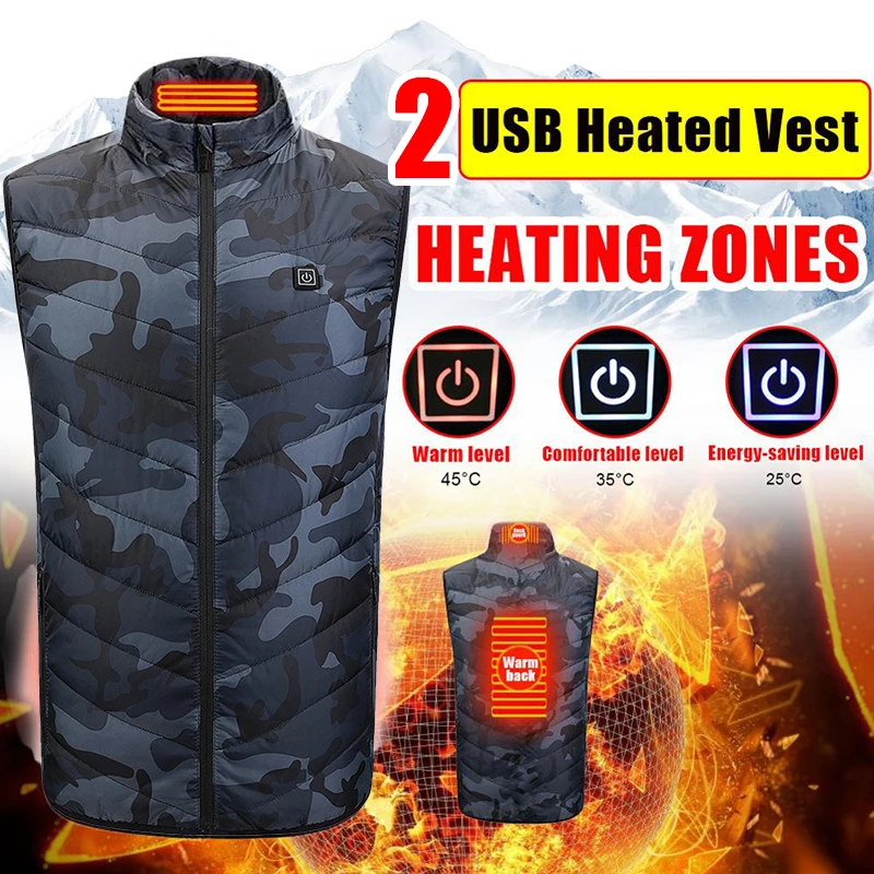 

2 Area Heated Vest Outdoor Down Vest For Men Women Heating Winter Tactical Warm Thermal Waistcoat Camping Hiking Vests